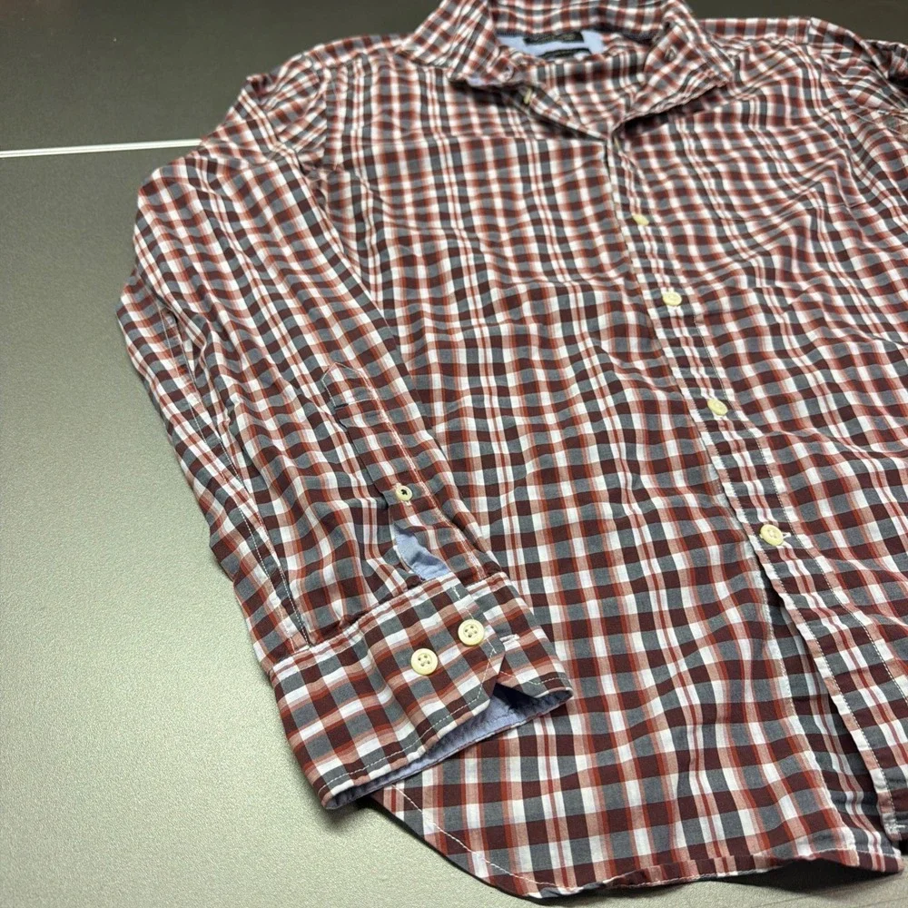 Banana Republic Custom 078 Wash Shirt Large‎ Tailored Slim Fit Plaid Red Blue